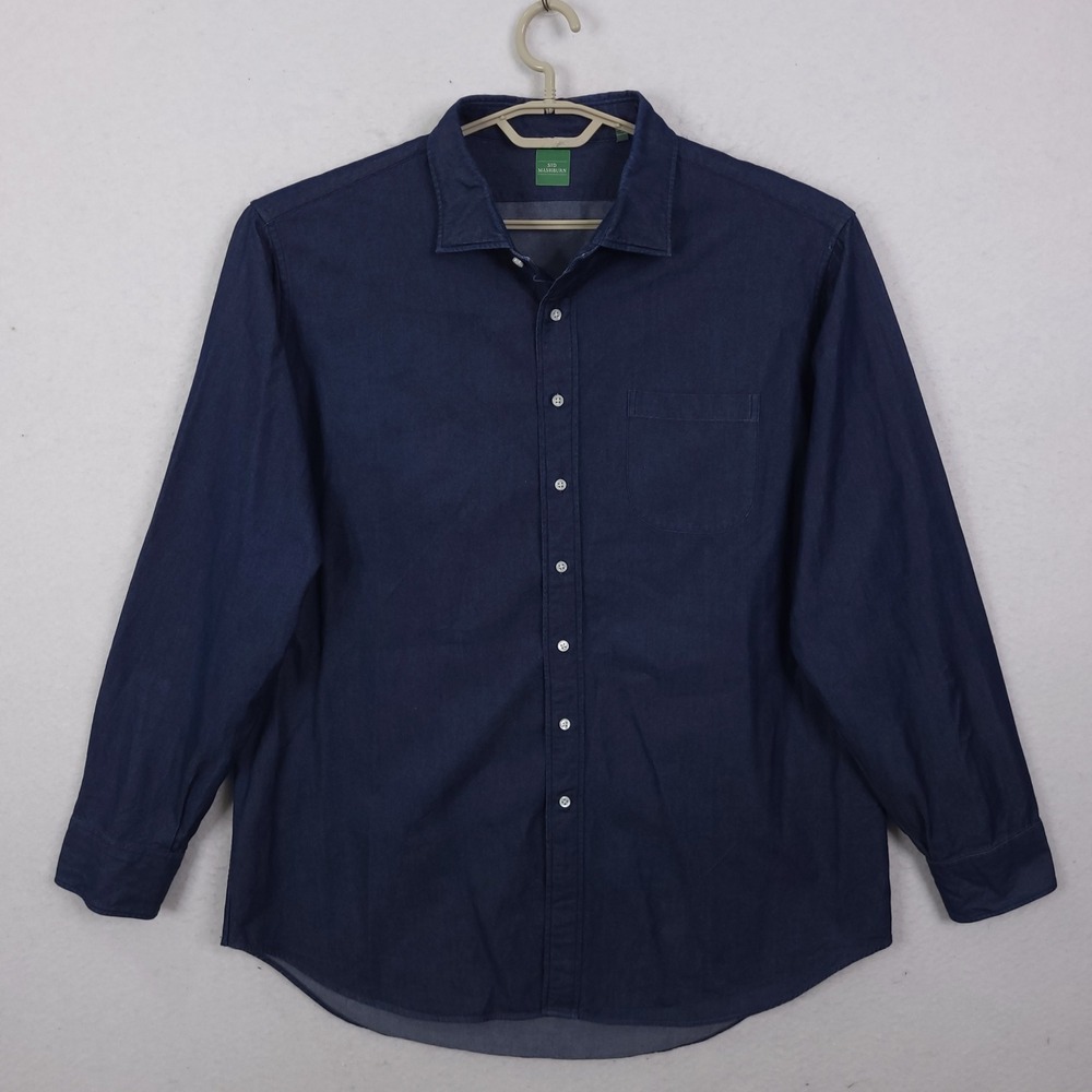 Sid Mashburn Button Down Shirt Mens XXL Blue Indigo Chambray Denim Long Sleeve